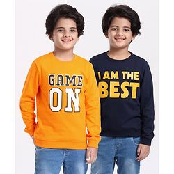Pine Kids Full Sleeves Bio Washed Sweatshirt Text Graphic Pack of 2 - Yellow & Blue