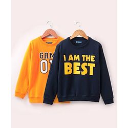 Pine Kids Full Sleeves Bio Washed Sweatshirt Text Graphic Pack of 2 - Yellow & Blue
