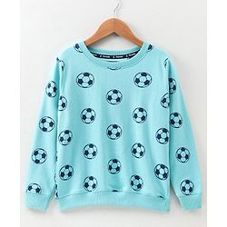 Pine Kids Full Sleeves Bio Washed Sweatshirt Football Print Pack of 2 - Aqua & Blue