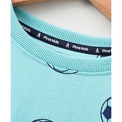 Pine Kids Full Sleeves Bio Washed Sweatshirt Football Print Pack of 2 - Aqua & Blue