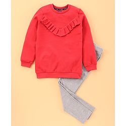 Pine Kids Full Sleeves Top & Bottomwear - Red