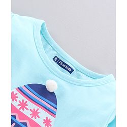 Pine Kids Full Sleeves Bio Washed T-Shirt Beanie Graphic  - Turquoise