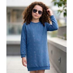 Pine Kids Full Sleeves Bio Wash Frock Printed - Blue