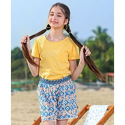 Pine Kids Half Sleeves Bio Washed Top Floral Embroidery - Yellow