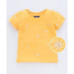 Pine Kids Half Sleeves Bio Washed Top Floral Embroidery - Yellow