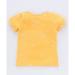 Pine Kids Half Sleeves Bio Washed Top Floral Embroidery - Yellow