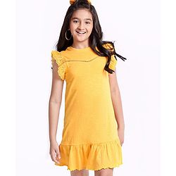 Pine Kids Biowash Flutter Sleeves Frock - Yellow