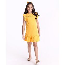 Pine Kids Biowash Flutter Sleeves Frock - Yellow