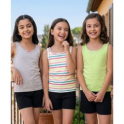 Pine Kids Cotton Sleeveless Slips Solid & Stripes Pack of 3 (Colour May Vary)