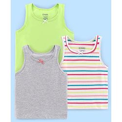 Pine Kids Cotton Sleeveless Slips Solid & Stripes Pack of 3 (Colour May Vary)