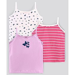 Pine Kids Sleeveless Cotton Slips Butterfly And Stripe Print Pack Of 3 (Colour May Vary)