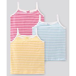 Pine Kids Singlet Anti Microbial & Biowashed Cotton Slips Striped Pattern Pack of 3 - Pink Yellow And Blue