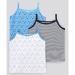 Pine Kids Anti-Microbial & Biowashed Sleeveless Slips Multi Print & Bow Pack Of 3 - Blue White