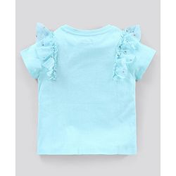 Pine Kids Short Sleeves Biowash with Ruffles Sleeves Text Print - Blue