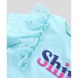 Pine Kids Short Sleeves Biowash with Ruffles Sleeves Text Print - Blue