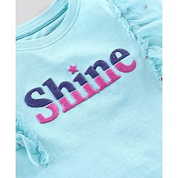 Pine Kids Short Sleeves Biowash with Ruffles Sleeves Text Print - Blue