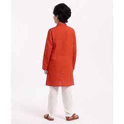 Pine Kids Full Sleeves Textured Kurta with Placket Detailing and Pyjama Set - Orange