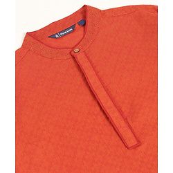 Pine Kids Full Sleeves Textured Kurta with Placket Detailing and Pyjama Set - Orange
