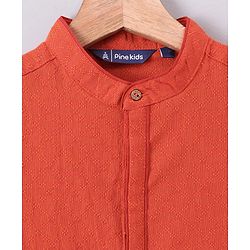 Pine Kids Full Sleeves Textured Kurta with Placket Detailing and Pyjama Set - Orange