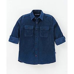 Pine Kids Full Sleeves Solid Corduroy Shirt - Navy