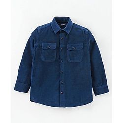 Pine Kids Full Sleeves Solid Corduroy Shirt - Navy