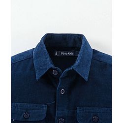 Pine Kids Full Sleeves Solid Corduroy Shirt - Navy