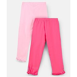 Pine Kids Organic Cotton & Biowash Three Fourth Length Solid Colour Leggings Pack of 2 - Fuchsia & Light Pink