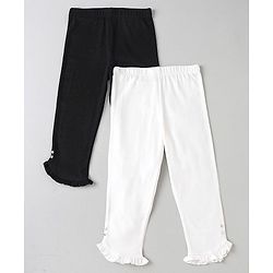 Pine Kids Solid Calf Length Legging with Organic Cotton and Biowash Pack of 2 - Black White