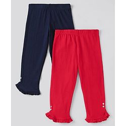 Pine Kids Solid Calf Length Legging with Organic Cotton and Biowash Pack of 2 - Blue Red