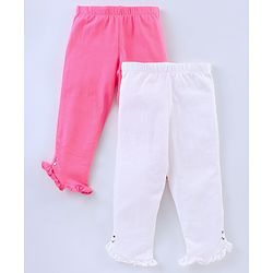 Pine Kids Calf Length Legging With Organic Cotton And Biowash Pack of 2 - White Pink