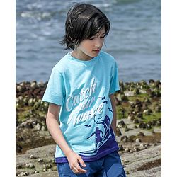 Pine Kids Half Sleeves Biowash Tee Wave Print - Light Blue
