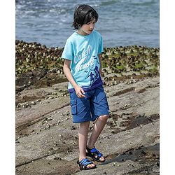 Pine Kids Half Sleeves Biowash Tee Wave Print - Light Blue