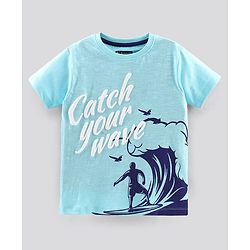 Pine Kids Half Sleeves Biowash Tee Wave Print - Light Blue