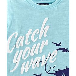 Pine Kids Half Sleeves Biowash Tee Wave Print - Light Blue