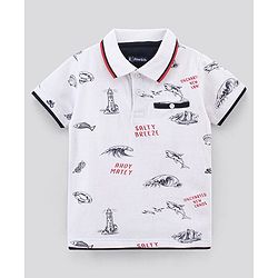 Pine Kids Biowash Half Sleeves Tee Marine Life Print - White