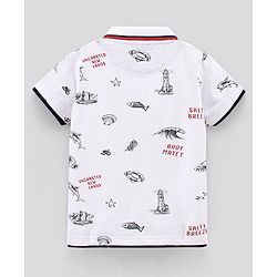 Pine Kids Biowash Half Sleeves Tee Marine Life Print - White