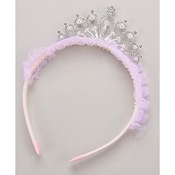 Pine Kids Frilled Hair Band With Crown Applique - Purple