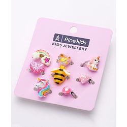 Pine Kids Finger Ring Sets Free Size Pack Of 8 - Multicolor