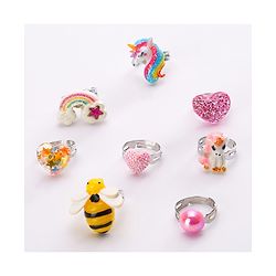Pine Kids Finger Ring Sets Free Size Pack Of 8 - Multicolor