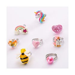 Pine Kids Finger Ring Sets Free Size Pack Of 8 - Multicolor