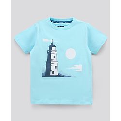 Pine Kids Half Sleeves T-Shirt Tower Print - Blue