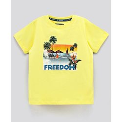 Pine Kids Half Sleeves T-Shirt Beach Print - Yellow