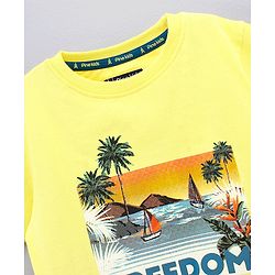 Pine Kids Half Sleeves T-Shirt Beach Print - Yellow