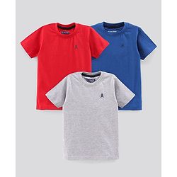 Pine Kids Biowash Half Sleeves Tees Pack of 3 - Red Royal Blue Light Grey