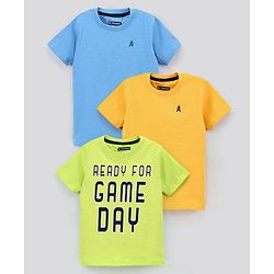 Pine Kids Half Sleeves Biowashed Solid And Printed Cotton TShirt Pack Of 3 - Multicolour