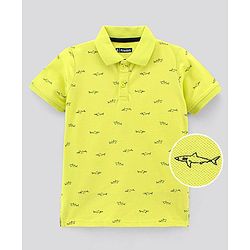 Pine Kids Half Sleeves Biowash Tee Whale Print - Light Green