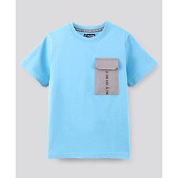 Pine Kids Half Sleeves Cotton Biowashed T-Shirt With Chest Pocket - Blue