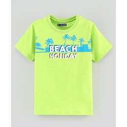 Pine Kids Half Sleeves Cotton Biowashed T-Shirt Beach Holiday Print - Green