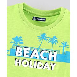 Pine Kids Half Sleeves Cotton Biowashed T-Shirt Beach Holiday Print - Green
