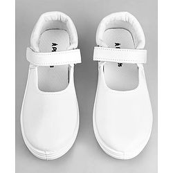 Pine Kids Solid School Shoes with Velcro Closure - White